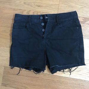 High rise black button fly shorts